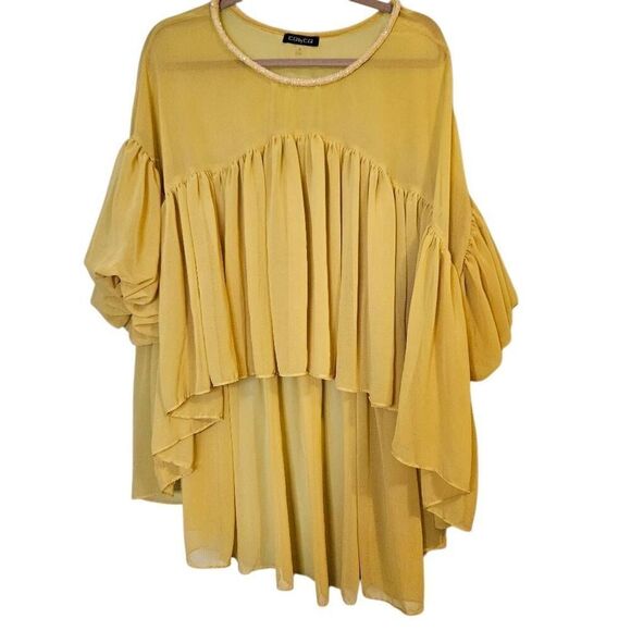 CQ by CQ Tops - CQ sheer top, yellow oversized hi/low. S #888